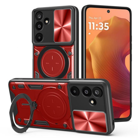 Противоударный чехол CD Texture Sliding Camshield Magnetic Holder на Samsung Galaxy M16 5G - красный