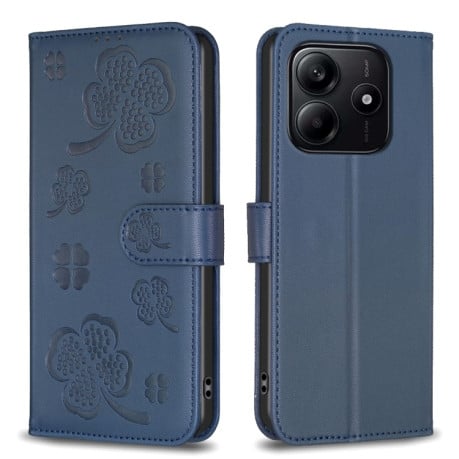 Чохол-книжка Four-leaf Clasp Embossed на Xiaomi Redmi Note 14 5G/Poco M7 Pro 5G - синій