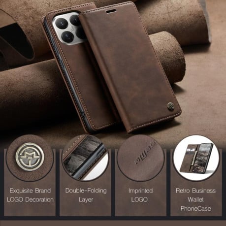 Чехол-книжка CaseMe-013 многофункциональный с кармашком на карт на Xiaomi 15T Pro - кофейный