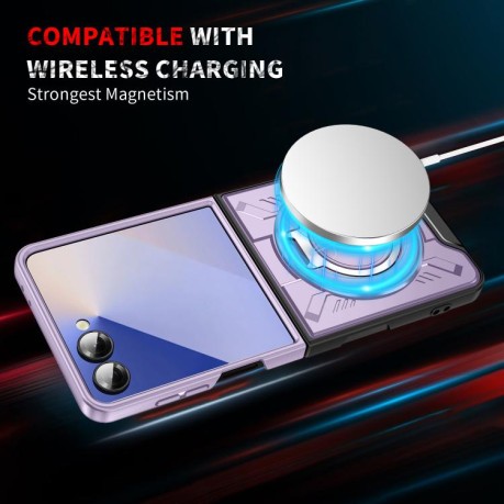 Ударозахисний чохол Transparent MagSafe Magnetic Rotating Ring Holder для Samsung Galaxy Flip 7 5G - фіолетовий