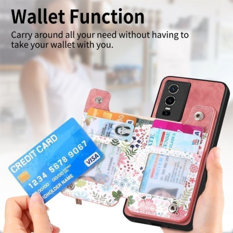 Чохол протиударний Retro Painted Zipper Wallet для Vivo Y76 5G - рожевий