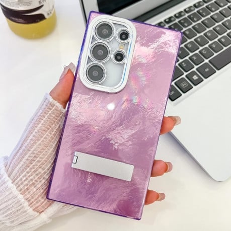 Противоударный чехол Plating Glitter Texture TPU with Lens Film для Samsung Galaxy S25 Ultra 5G - Purple Tinfoil Texture