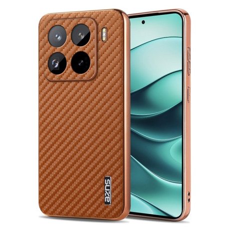 Ударозахисний чохол AZNS Electroplated Edge Carbon Fiber Texture на Xiaomi 15 Pro - коричневий