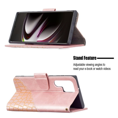 Чехол-книжка Matching Color Crocodile Texture на Samsung Galaxy S22 Ultra 5G - розовое золото