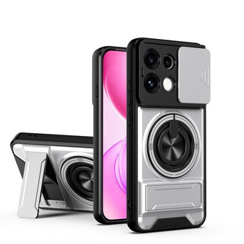 Противоударный чехол Lens Sliding Window Multifunctional Magnetic Shockproof со шторкой камеры на OPPO Reno16 F / Reno16 FS 5G — титановый серый