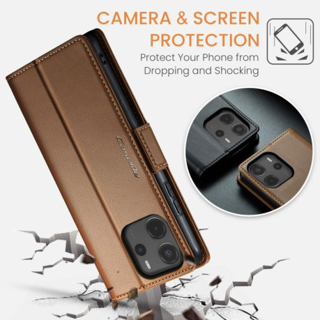 Чехол-книжка CaseMe 023 Butterfly Buckle Litchi Texture RFID Anti-theft Leather для Xiaomi Redmi Note 14 4G 164.84mm - коричневый