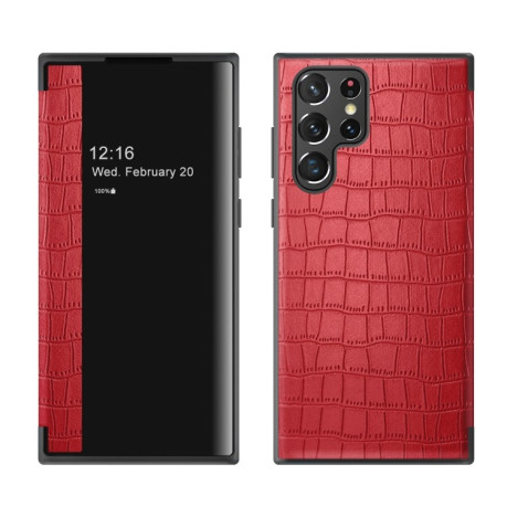 Чохол-книжка Crocodile Texture Display для Samsung Galaxy S22 Ultra 5G - червоний