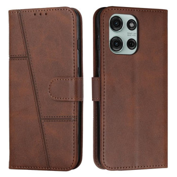 Чехол-книжка со строчкой и фактурой Calf с магнитным хлястиком на Motorola Moto G86 5G - коричневый