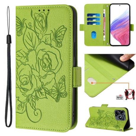 Чохол-книжка Embossed Rose RFID Anti-theft Leather для Realme Note 50 4G / C51 4G / C53 4G - зелений