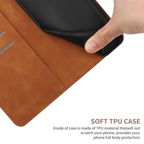 Чехол-книжка Stitching Embossed Leather для iPhone 15 Plus -коричневый