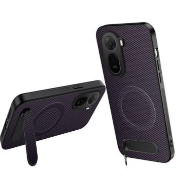 Магнитный чехол Wanlonfeng с подставкой и карбоновой текстурой на Xiaomi Redmi A7 Pro 171mm / Poco C85x 5G — фиолетовый