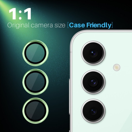 Защитное стекло NORTHJO Glitter Camera Lens Protector Tempered Glass Metal Ring на Samsung Galaxy S24 FE 5G - зеленое