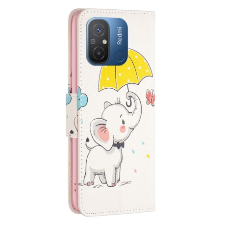 Чехол-книжка Colored Drawing Pattern для Xiaomi Redmi Poco C55/Redmi 12C/11A- Umbrella Elephant
