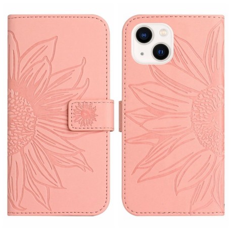 Чехол-книжка Skin Feel Sun Flower для iPhone 15 - розовый