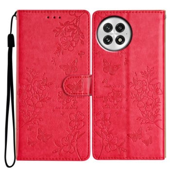 Чехол-книжка Butterflies and Flowers Leather для OnePlus 13 - красный
