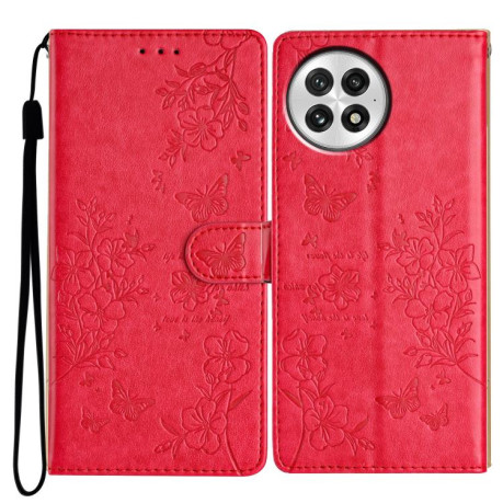 Чехол-книжка Butterflies and Flowers Leather для OnePlus 13 - красный