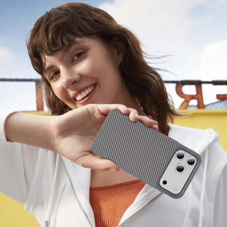 Ударозащитный чехол Carbon Fiber Texture Skin-feel Acrylic на iPhone 17 Pro Max - серый