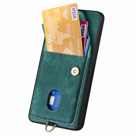 Противоударный чехол Retro Card Wallet Fold Leatherна для Xiaomi 13T / 13T Pro - зеленый