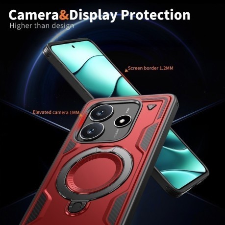 Протиударний чохол MagSafe Holder Armor PC Hybrid для Xiaomi Redmi Note 14 5G/Poco M7 Pro 5G - червоний