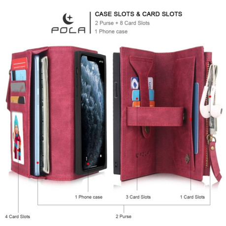 Чехол-кошелек POLA Multi-function Fashion для iPhone 11 Pro Max - красный