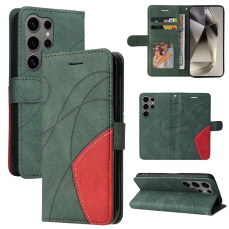 Чехол-книжка CaseNeo Splicing Dual Magnetic Buckle Leather для Samsung Galaxy S25 Ultra 5G - зеленый