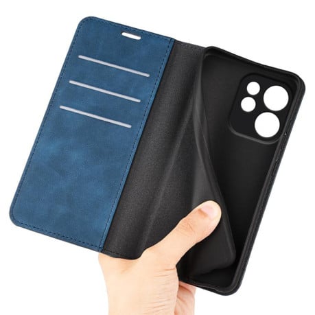 Чохол-книжка у стилі Retro з м'яким покриттям Skin Feel і діловим дизайном для OPPO Reno15 F 5G — темно-синій