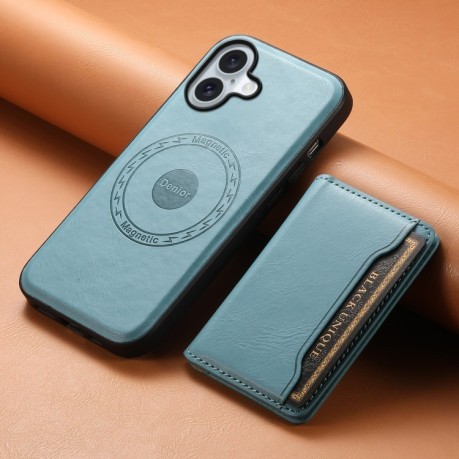 Чехол Denior Cowhide Texture Leather MagSafe Detachable Wallet для iPhone 16 Plus - синий