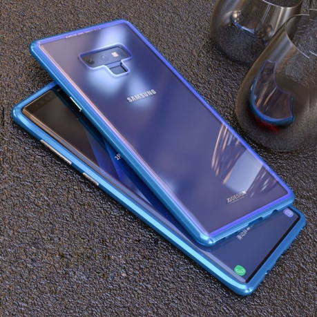 3D магнитный чехол металлический бампер с гибридным стеклом на заднюю часть для Samsung Galaxy Note 9 синий