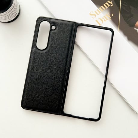Противоударный чехол Litchi Texture для Samsung Galaxy Fold 5 - черный