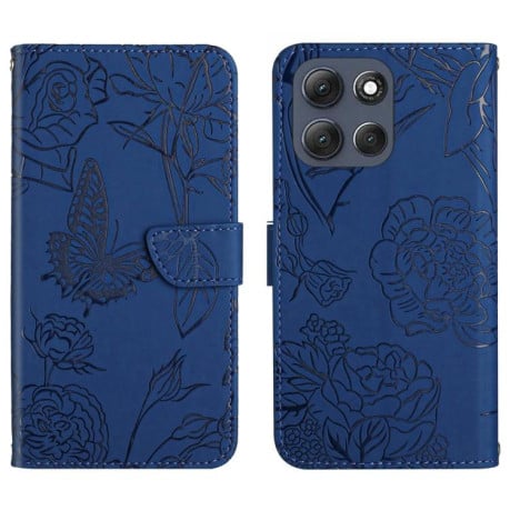 Чехол-книжка Embossed Butterfly для Motorola Moto G56 5G - синий