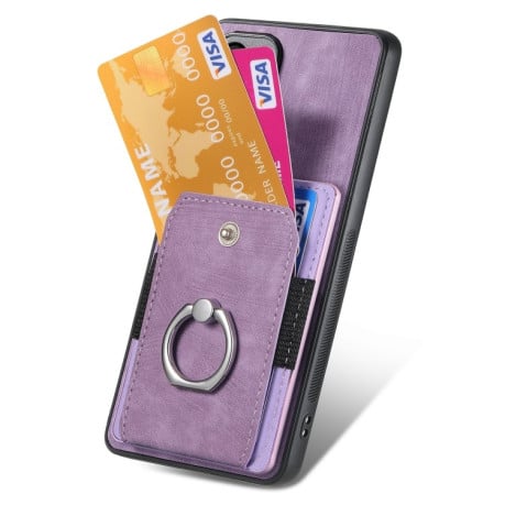 Чехол-книжка Retro Skin-feel Ring Card Wallet для Xiaomi Redmi Note 13 - фиолетовый