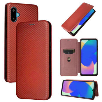 Чехол-книжка Carbon Fiber Texture на Samsung Galaxy M06 5G - коричневый