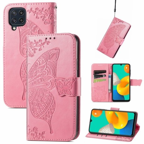 Чохол-книжка Butterfly Love Flowers Embossing Samsung Galaxy M32/A22 4G - рожевий