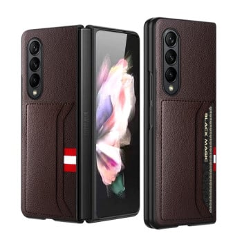 Противоударный чехол GKK Litchi Texture Card Slot для Samsung Galaxy Fold4 5G - коричневый