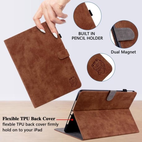Чехол-книжка Embossed Tiger Pattern Leather для Xiaomi Redmi Pad 2 / Xiaomi Redmi Pad SE 11 2025 - коричневый