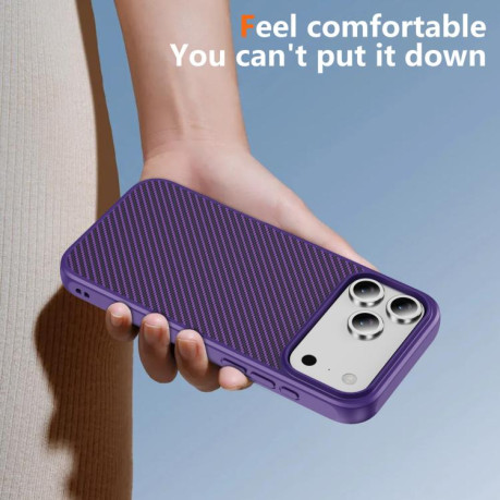 Ударозащитный чехол Carbon Fiber Texture Skin-feel Acrylic на iPhone 17 Pro - фиолетовый