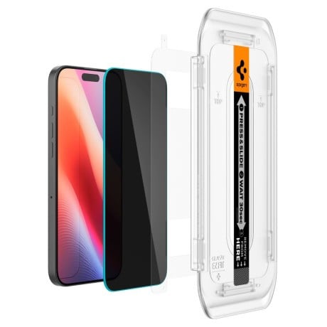 Комплект защитного стекла Spigen Glas.tR EZ Fit Privacy Tempered Glass for iPhone 16 Pro / 17 / 17 Pro - 2 pcs. - Black