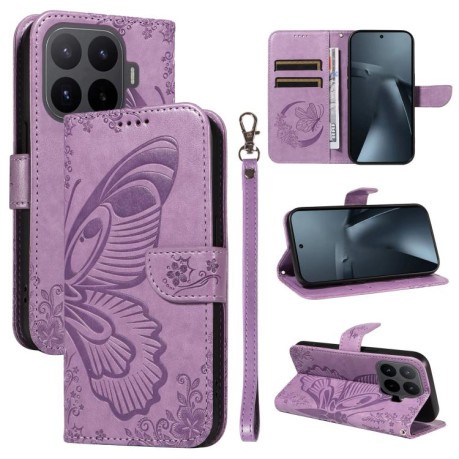 Чехол-книжка Swallowtail Butterfly Embossed Leather на Xiaomi 17T Pro 5G Global — фиолетовый