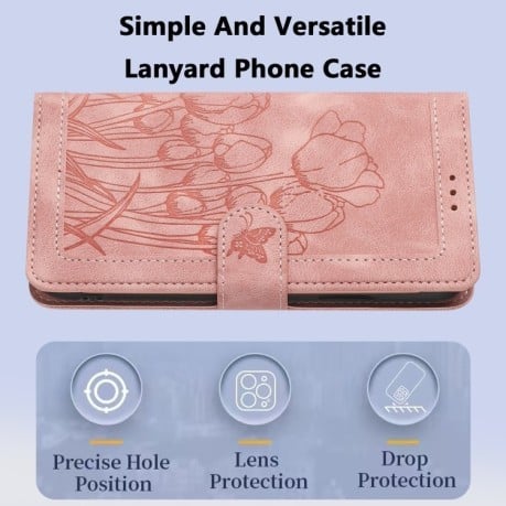 Чохол-книжка Tulips Embossed Leather для iPhone 16e - рожевий