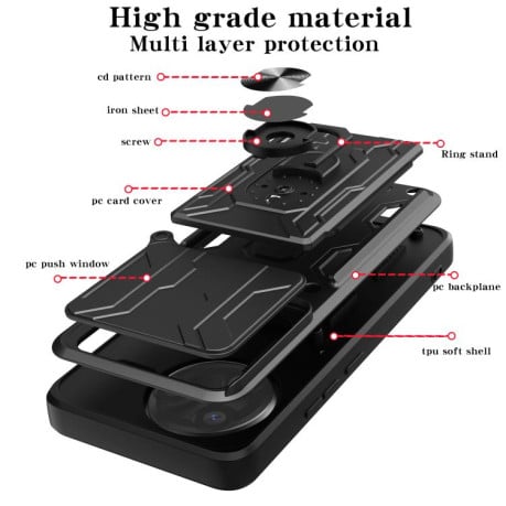 Чехол со шторкой на камеры Sliding Camshield и кармашком для карт на Xiaomi Poco F7 Ultra - красный