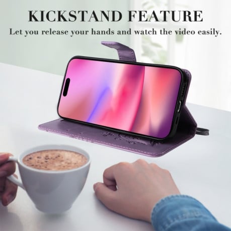 Чехол-книжка Embossed Butterfly для iPhone 16 - фиолетовый