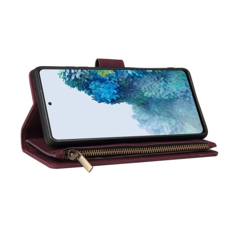 Чехол-книжка Zipper Wallet Bag на Samsung Galaxy S20 FE - винно-красный