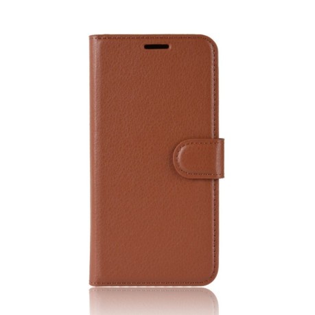 Кожаный чехол-книжка Litchi Texture на Samsung Galaxy A20/ A30-коричневый