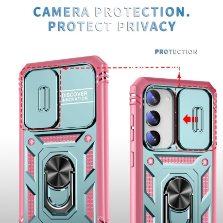 Противоударный чехол Sliding Camera Cover для Samsung Galaxy S23+ 5G - зелено-розовый