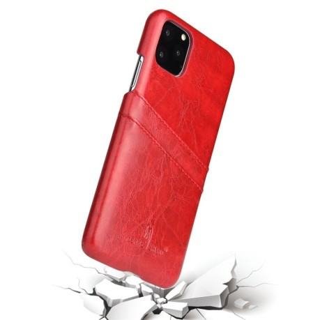 Кожаный чехол Fierre Shann Retro Oil Wax Texture со слотом для кредитных карт на iPhone 11 Pro- красный