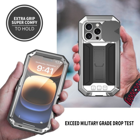 Противоударный чехол R-JUST Sliding для iPhone 16 Pro Max - серебристый