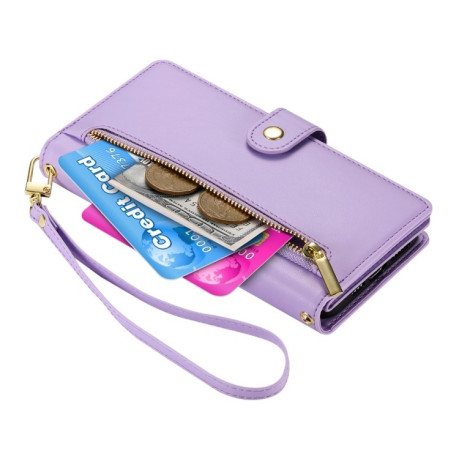 Чехол-кошелек Nine Card-slot Zipper Wallet Bag Leatherдля Samsung Galaxy S24 FE 5G - фиолетовый