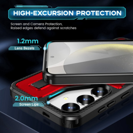 Противоударный чехол Ring Holder Carbon Fiber PC Hybrid TPU для Samsung Galaxy S25+ 5G - красный