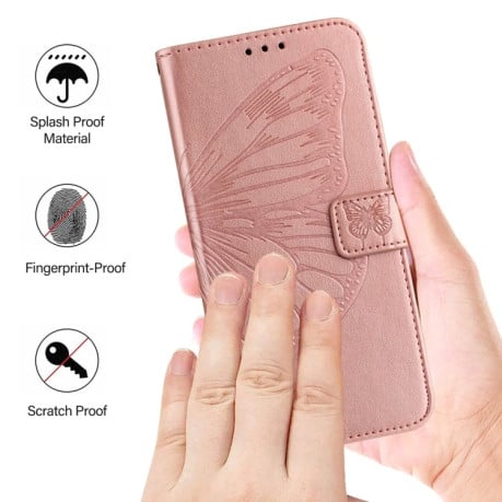 Чохол-книжка Embossed Butterfly для OPPO Reno12 F/12 FS 5G Global – рожеве золото