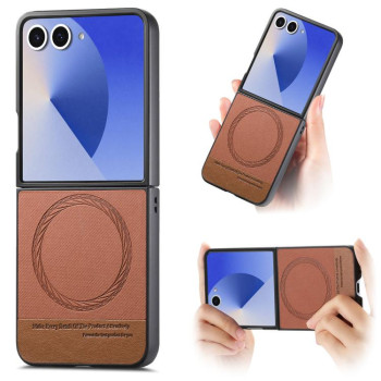 Чехол Twill Fabric Leather Skin Magnetic на Samsung Galaxy Flip8 5G — коричневый